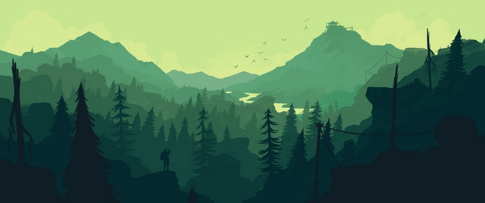 Firewatch landscape with mountains and forest