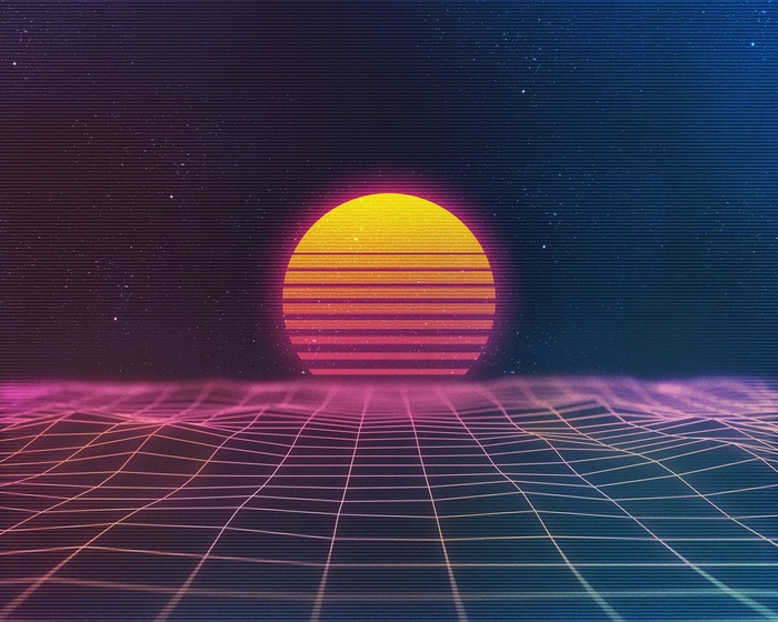 Retro Wave Sunset Grid Landscape