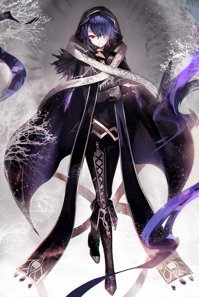 Anime character with blue hair and red eyes