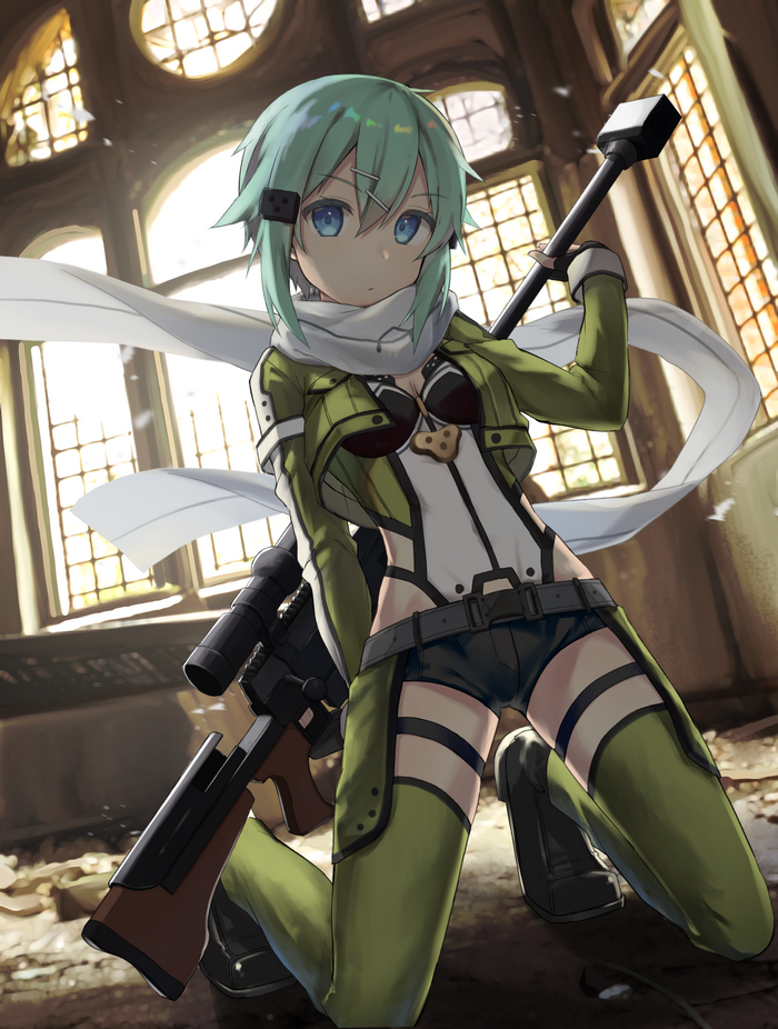 Sinon with Sniper Rifle in Ruined Building