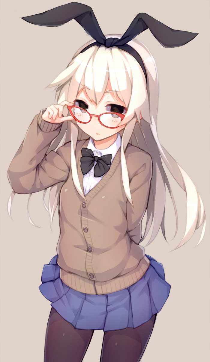 Shimakaze with bunny ears and glasses