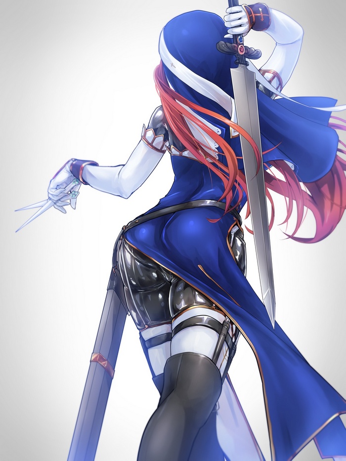 Anime girl with red hair holding a sword