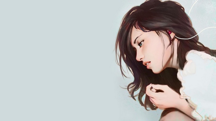 Digital painting of a girl listening to music