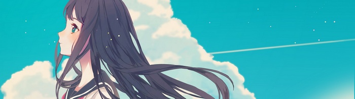 Anime girl with black hair looking at the sky