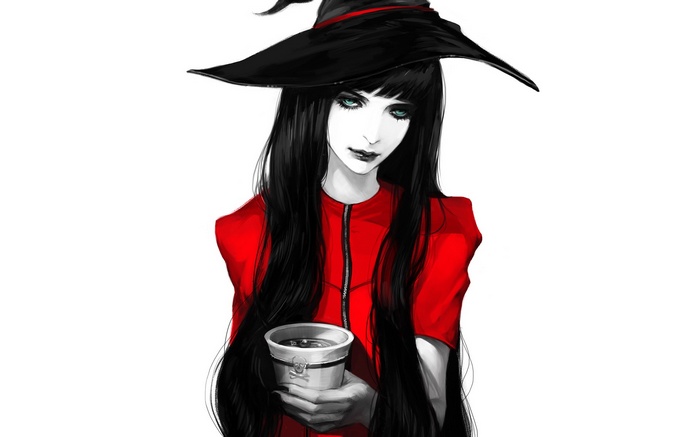 Fantasy art of a witch holding a cup