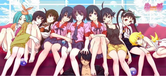 Monogatari Series Characters on a Couch