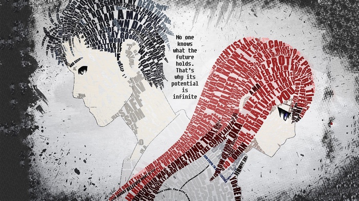 Steins;Gate: Okabe and Makise made of text
