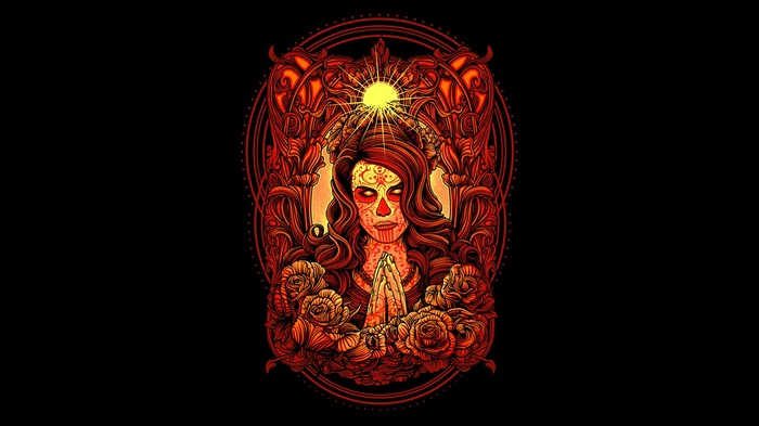 Dia de los Muertos woman with roses and sun