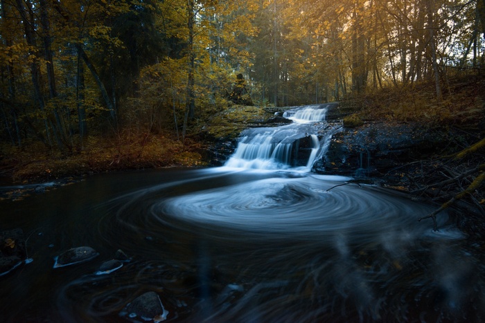 Waterfall in a forest during autumn