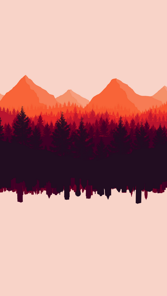 Upside down cityscape and forest with mountains