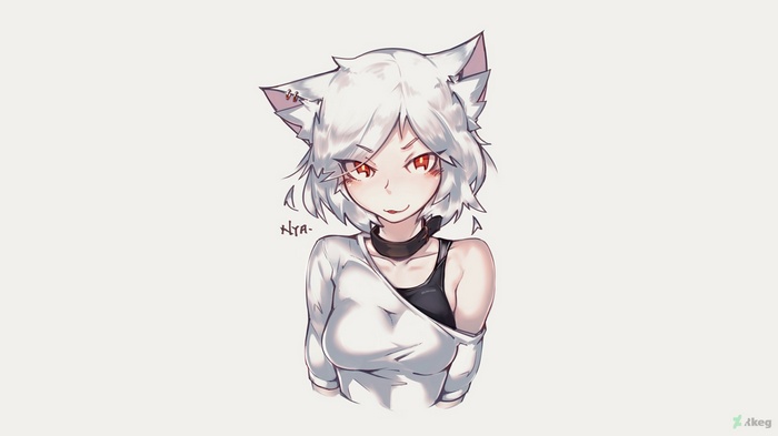 Anime girl with white hair and cat ears