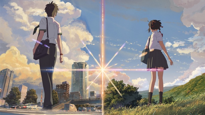 Your Name. Miyamizu Mitsuha and Tachibana Taki