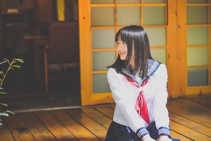 Asian girl in a Japanese school uniform
