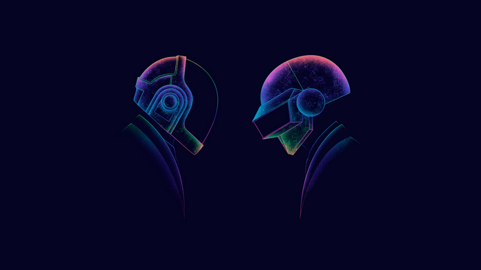 Daft Punk helmets in neon outline