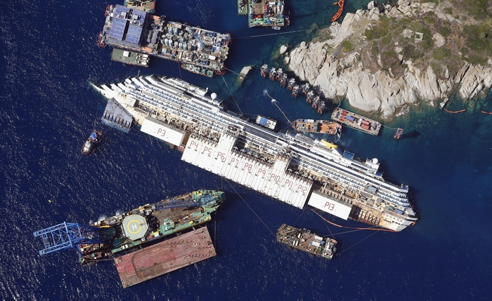 Aerial view of the Costa Concordia shipwreck