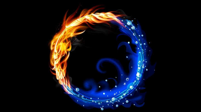 vector, black background, abstract, colorful, water, fire
