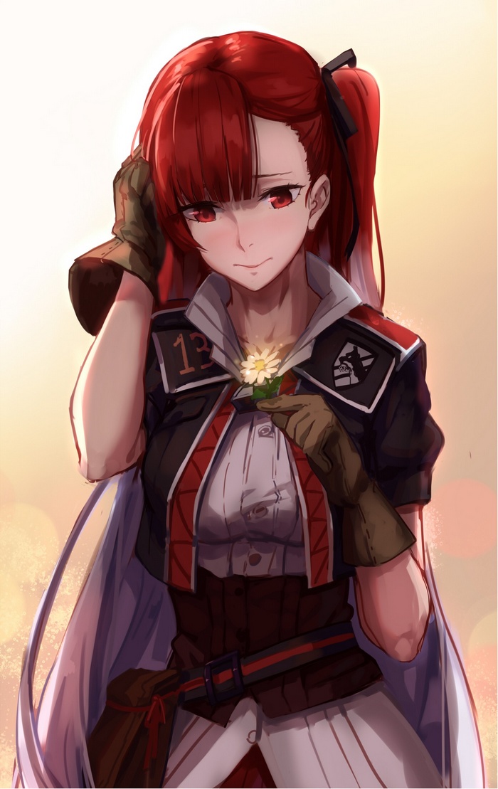 Anime girl with red hair and flowers