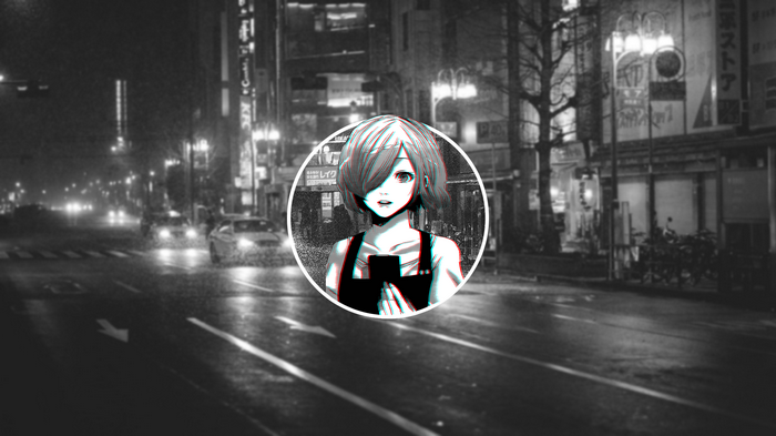 Anime Girl with Glitch Art Effect in Urban Setting