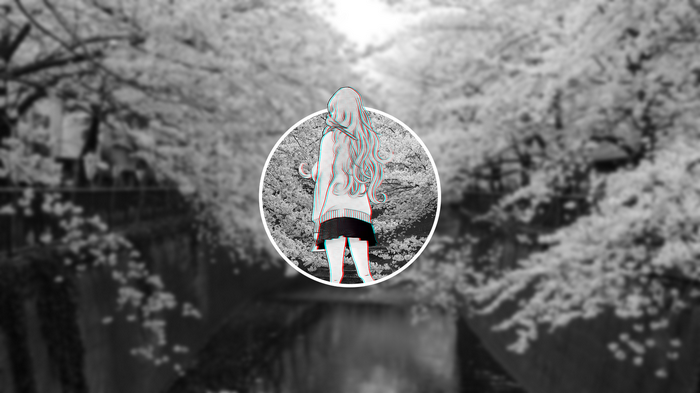 Anime girl with glitch effect in nature