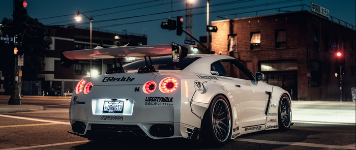 White Nissan Skyline GT-R with Liberty Walk kit