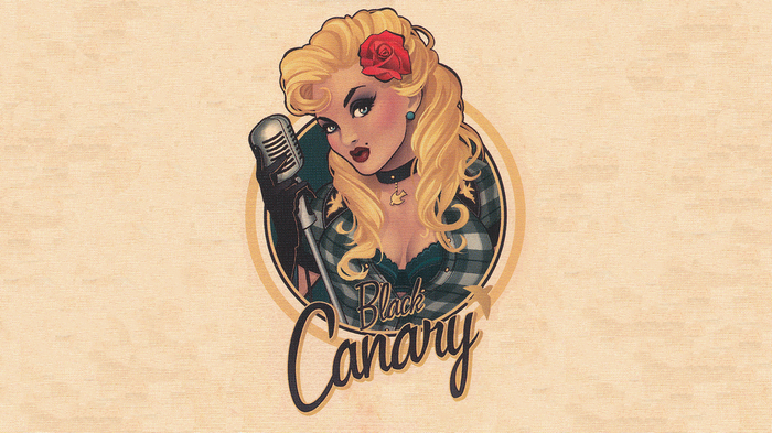 Black Canary singing into a microphone