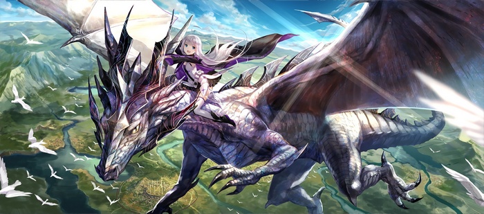 Girl Riding a Dragon with Birds