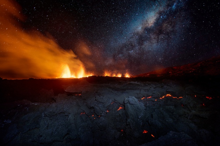 Volcanic eruption under the Milky Way galaxy