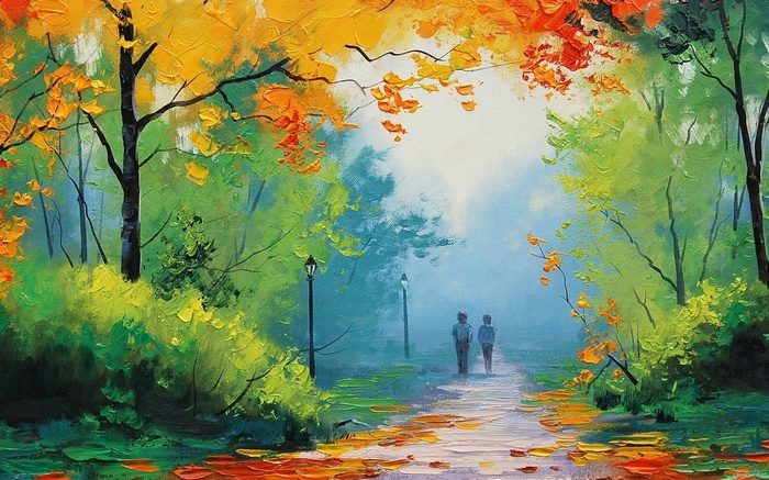 Painting of a park in the fall