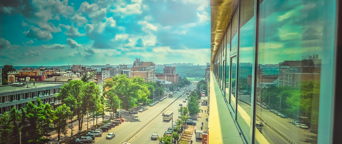 ultra-wide, city, sky, traffic, cityscape, clouds