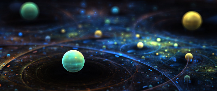 Abstract space art with planets and nebulae