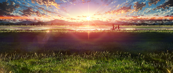 sunlight, sky, Japan, anime, ultra-wide