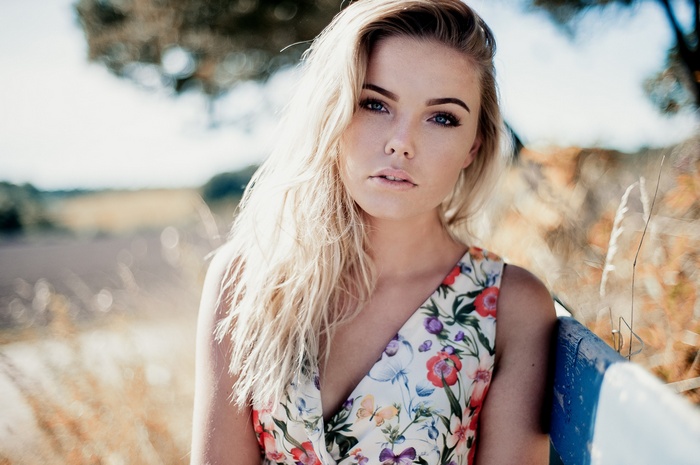 Portrait of Julie Bech with blonde hair