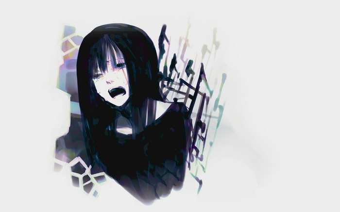Anime girl with black hair crying