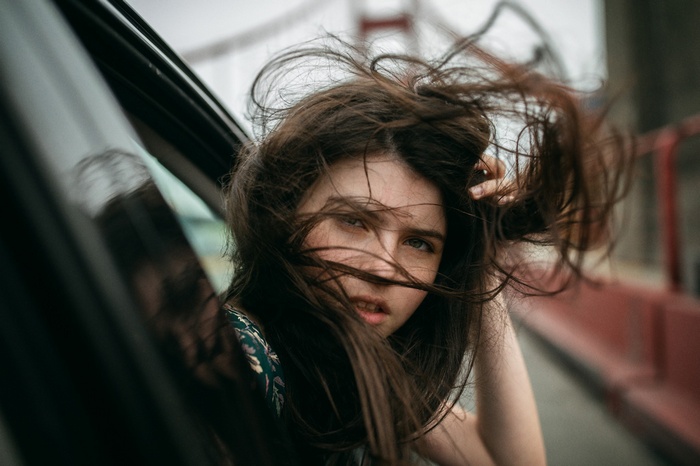 Raluca Vlad with hair blowing in the wind