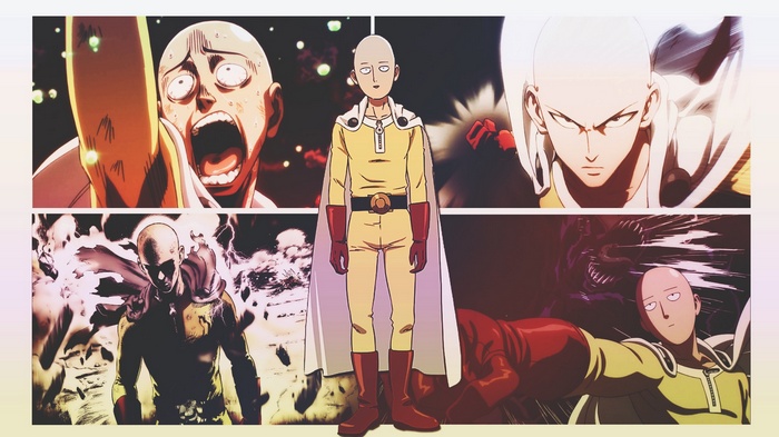 Saitama from One-Punch Man in multiple scenes