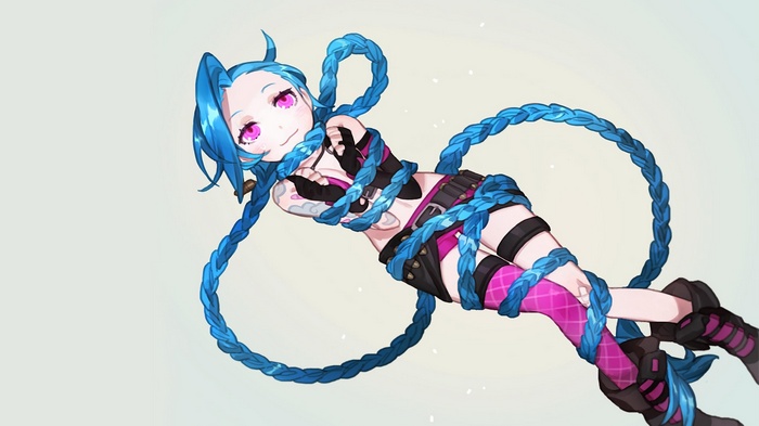 Jinx from League of Legends tied up with her hair