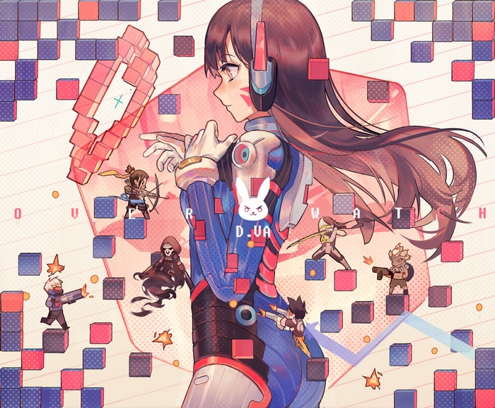 D.Va from Overwatch in pixel art style