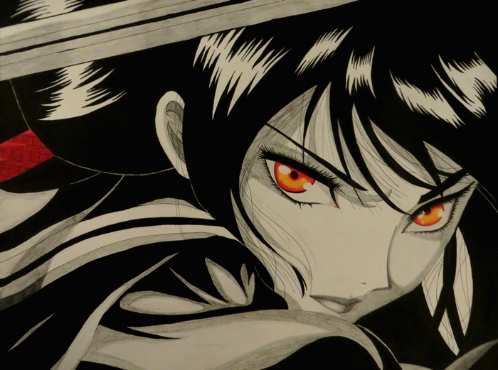 Kisaragi Saya from Blood-C with glowing red eyes
