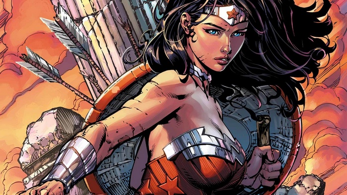 Wonder Woman with shield and arrows