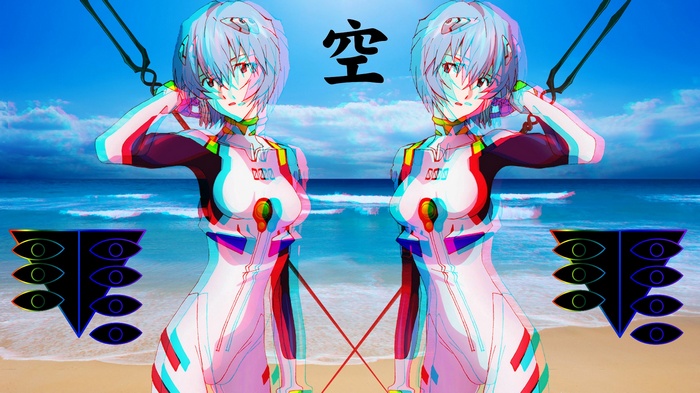 Ayanami Rei from Neon Genesis Evangelion on a beach