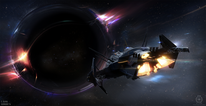 Star Citizen Anvil Carrack near a black hole