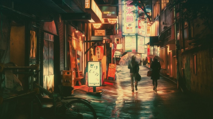 Masashi Wakui's photo manipulation of a rainy Tokyo street