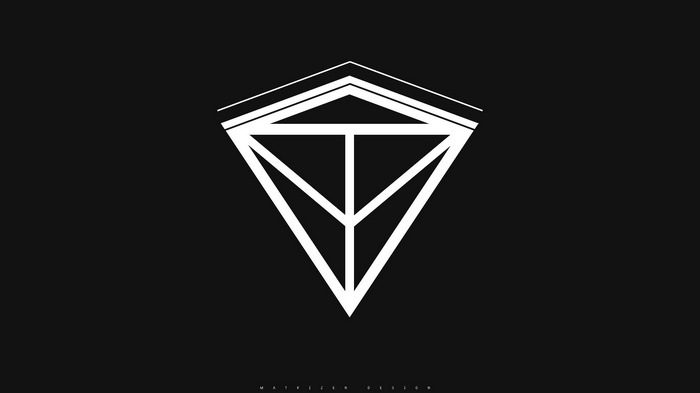 Minimalist white geometric logo on black background