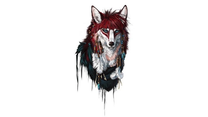 Tribal fox with red hair and blue eyes