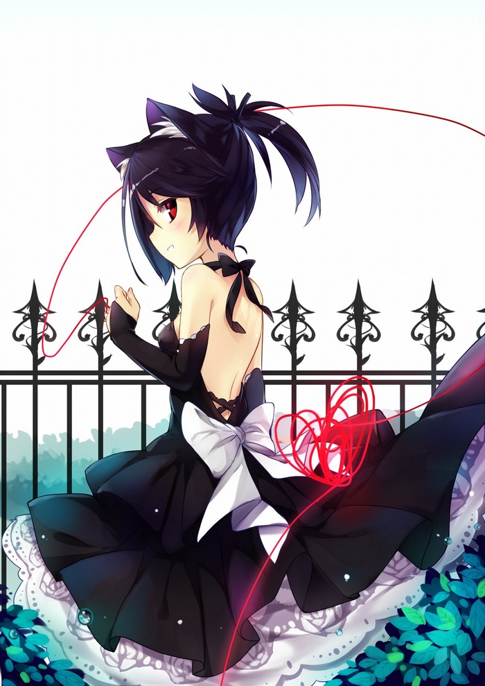 Anime girl with black hair and cat ears