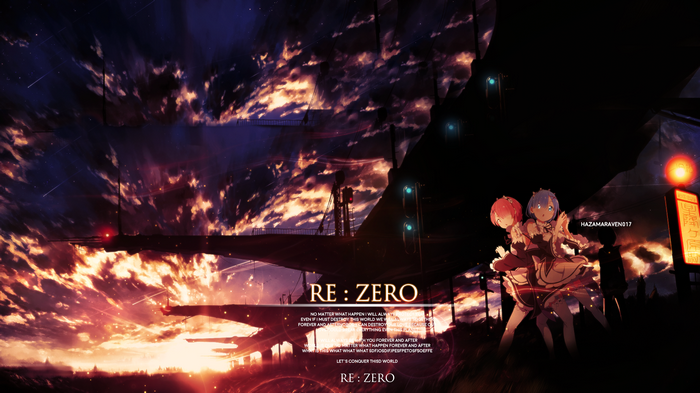 Rem and Ram from Re: Zero in a dramatic landscape