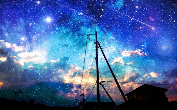 Starry Night Sky Over Silhouetted Town