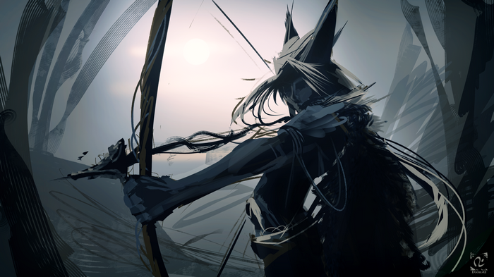 Fantasy art of a kitsunemimi with a bow and arrow