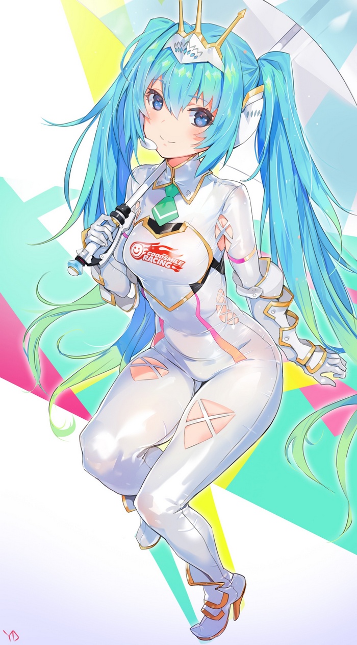 Hatsune Miku in a racing bodysuit