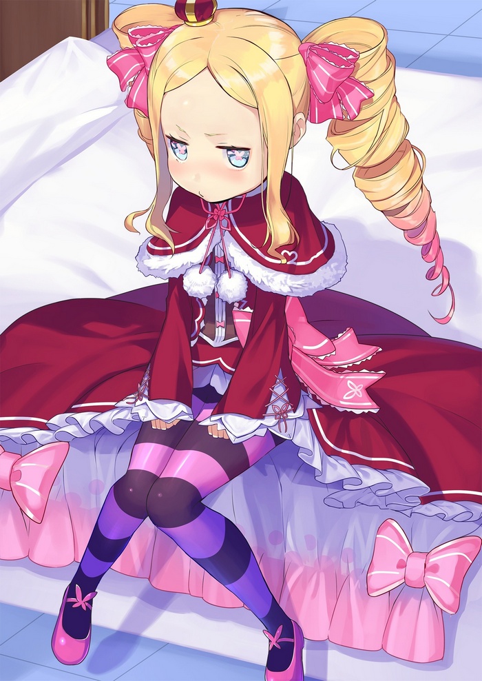 Beatrice from Re: Zero sitting on a bed